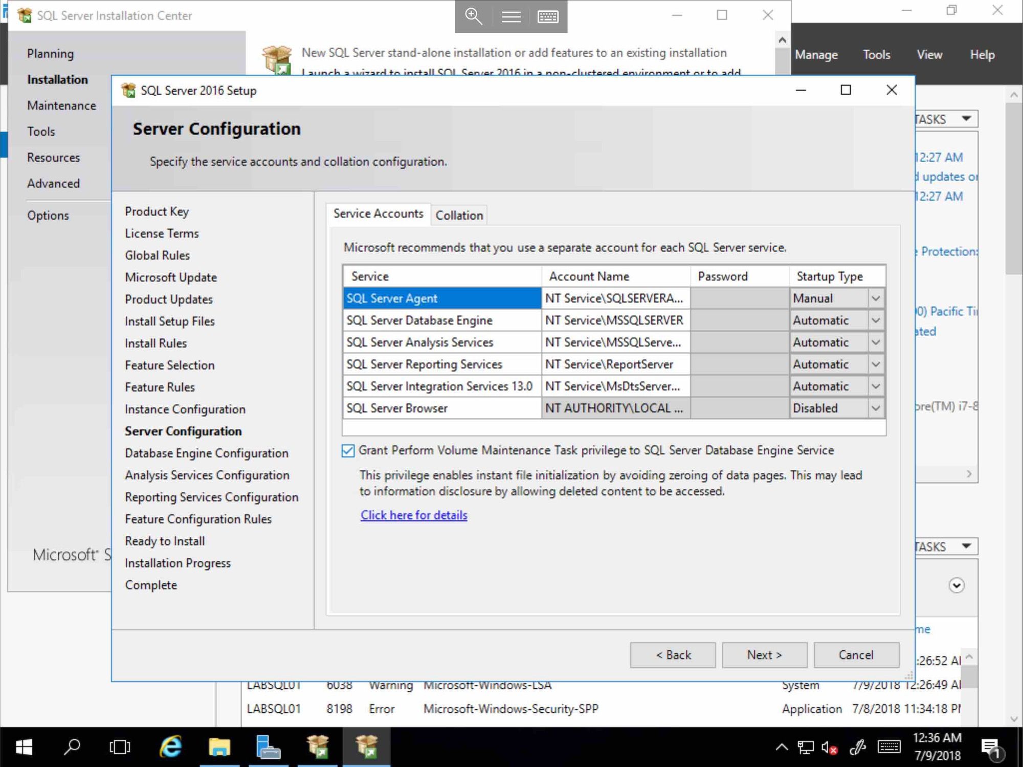 Screenshot of MS SQL installing