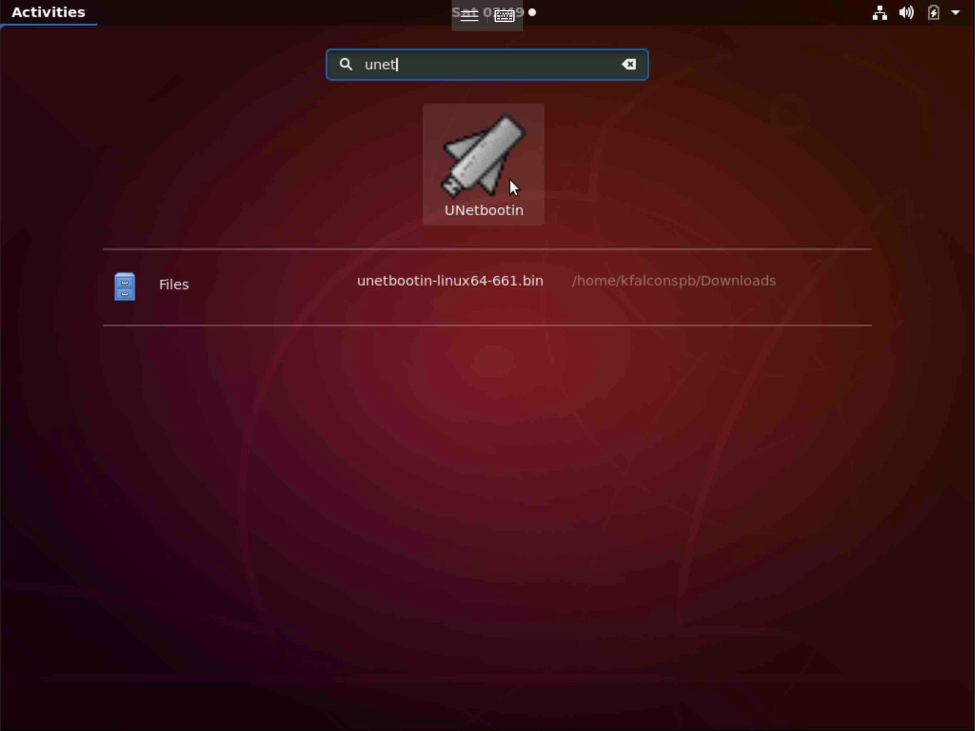 Screenshot of launching unetbootin after install