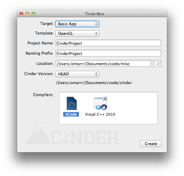 Setting up Cinder on Mac OS X - TinderBox